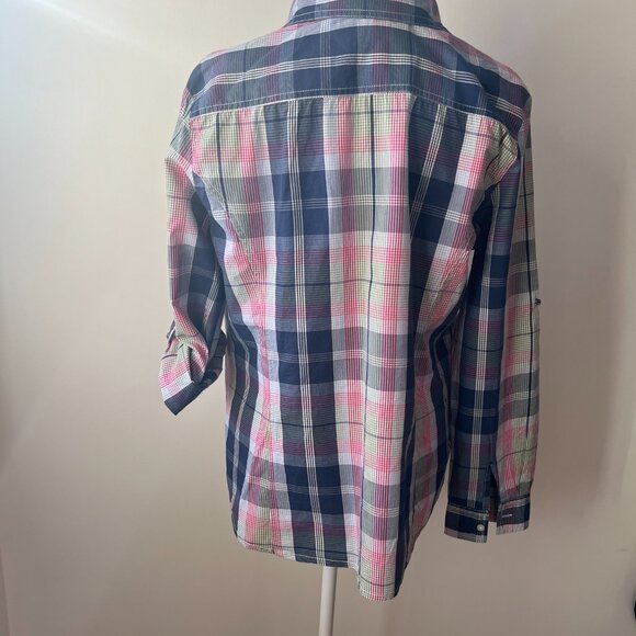 🌈 Tommy Hilfiger Blue Pink & Green Plaid/Stripe Cotton Button-Down Versatile XL - Picture 5 of 10